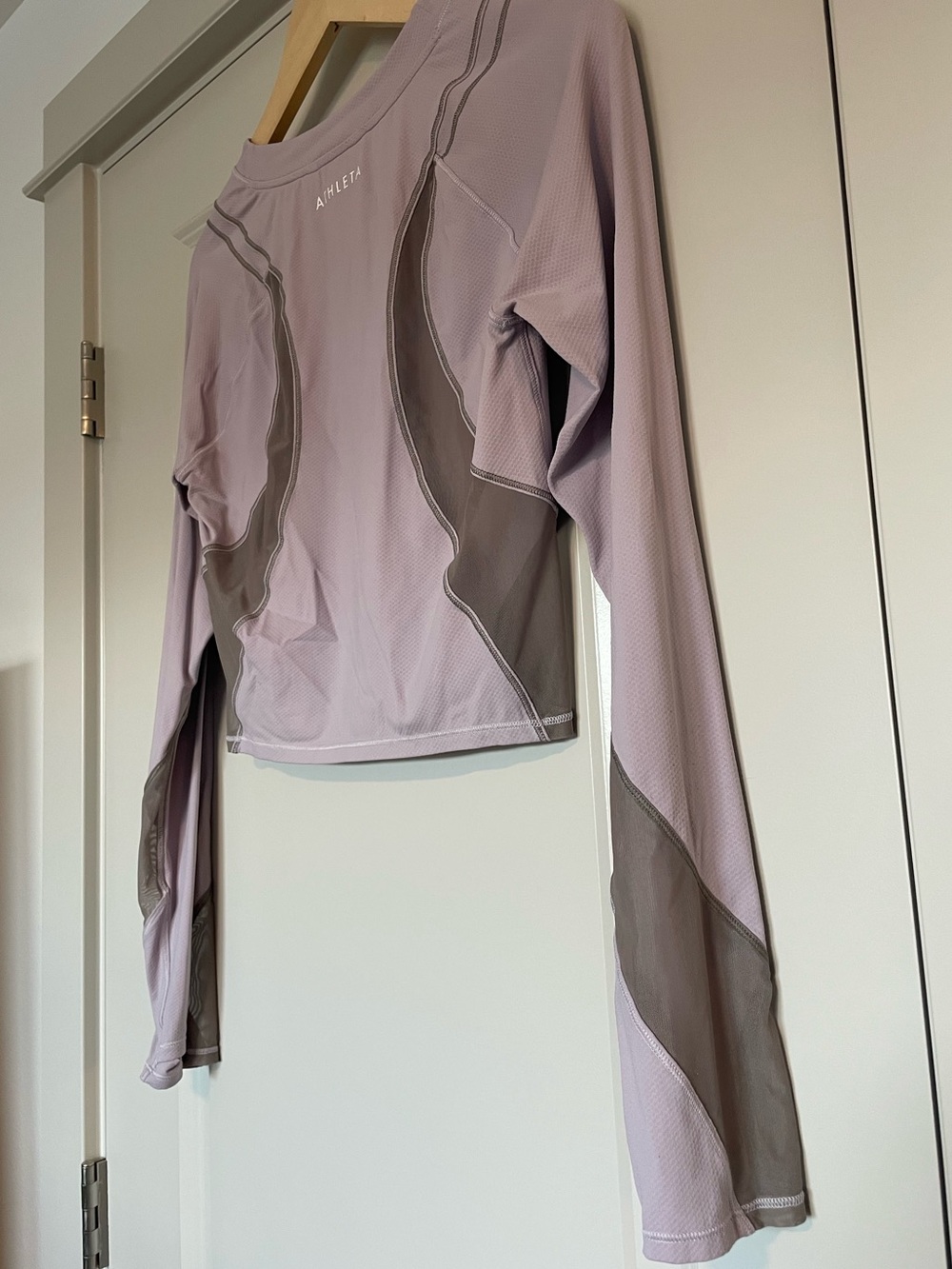 Athleta Lavender Cropped Long-Sleeve Performance Top with Gray Mesh Panels